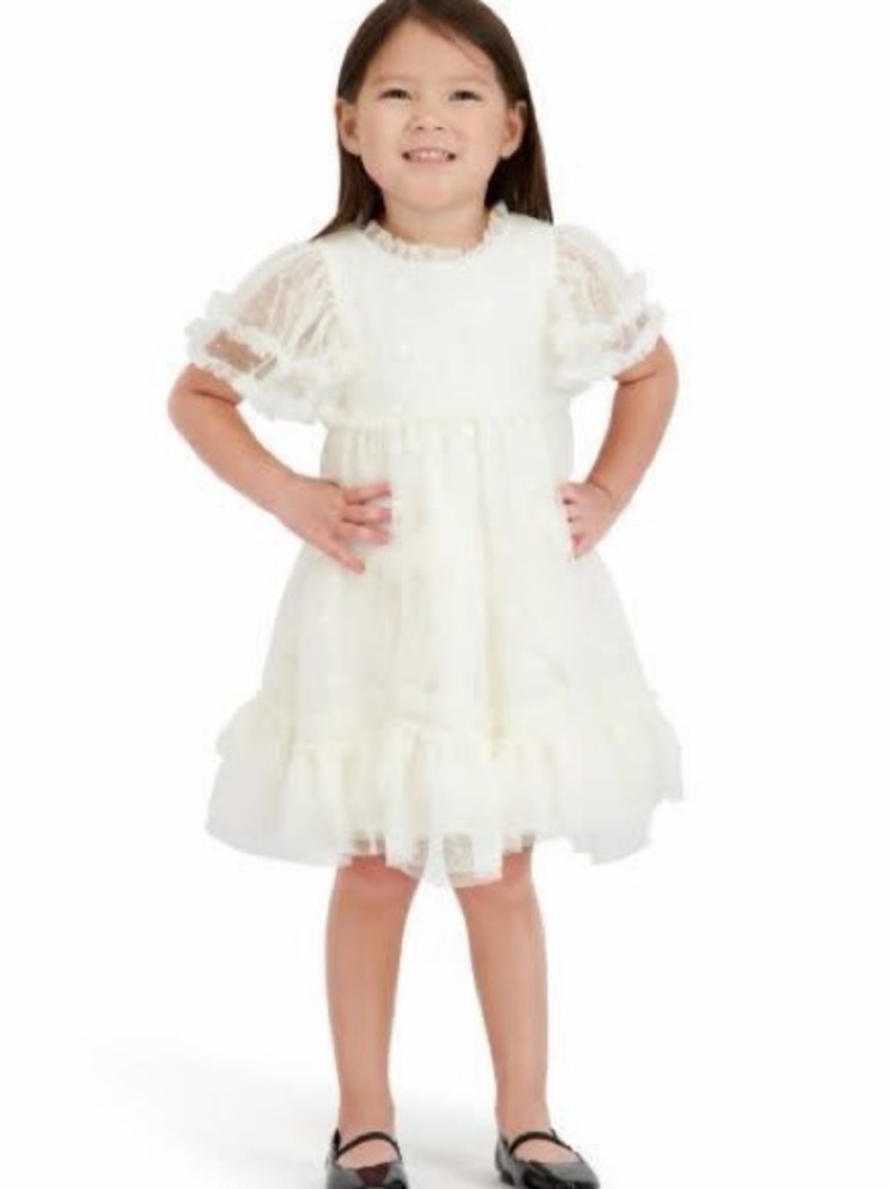 Kensie Girl Ivory Lace Puff Sleeve Dress
